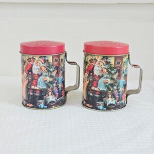 3/$25♥️ Vintage 1980s Christmas Tin Salt & Pepper Shakers – Perfect Condition